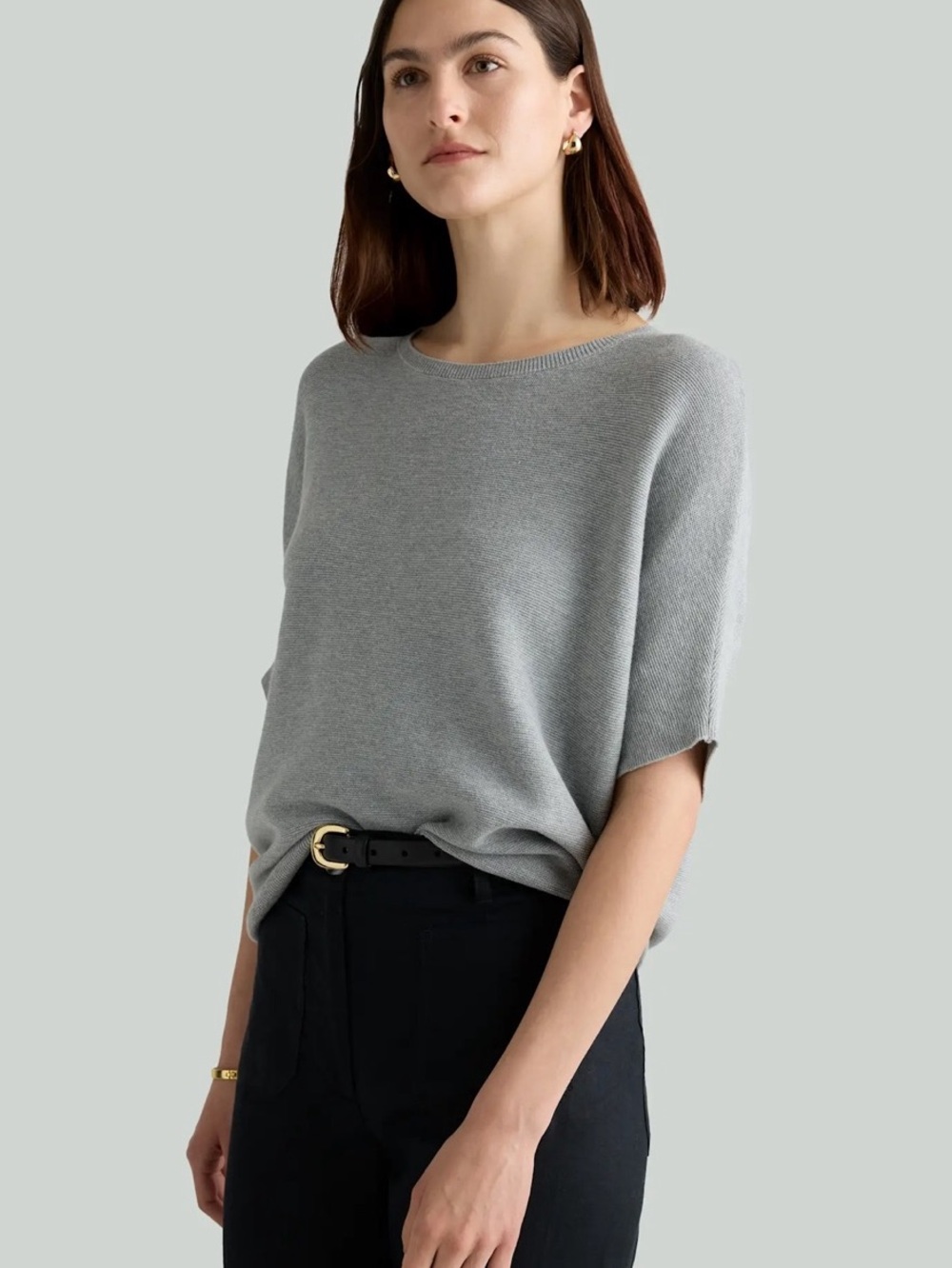 Quince Cotton Cashmere Relaxed Sweater Tee Gray Size Small